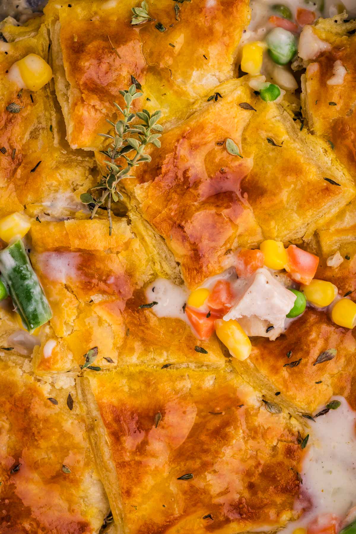 the puff pastry topping of this turkey pot pie gets so golden and crispy