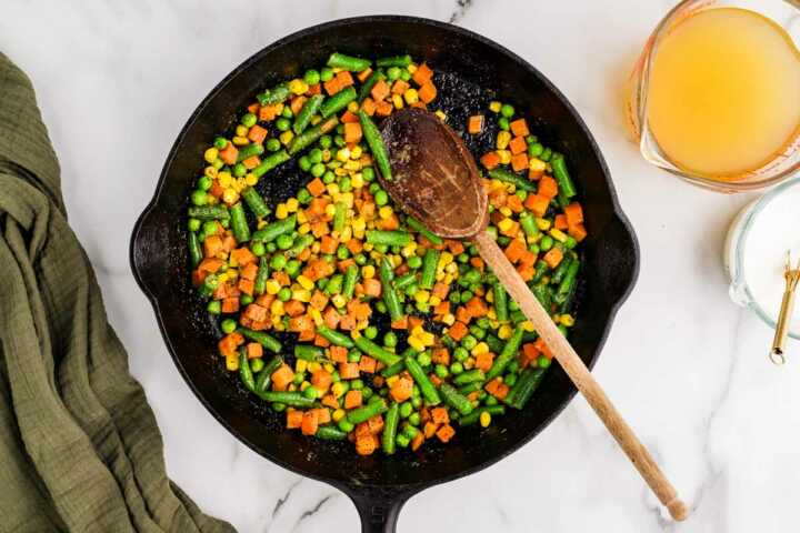 cooked frozen vegetables in skillet