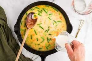 adding cornstarch and milk slurry to pot pie filling
