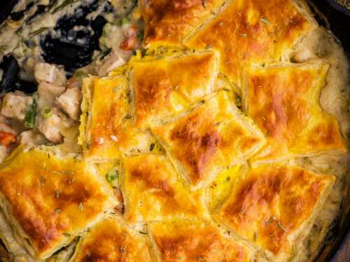 serving a pot pie made with leftover turkey