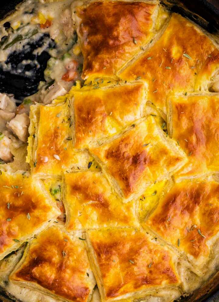 serving a pot pie made with leftover turkey