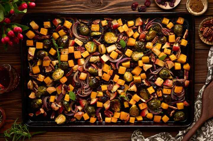 serving festive roasted vegetables with a holiday dinner