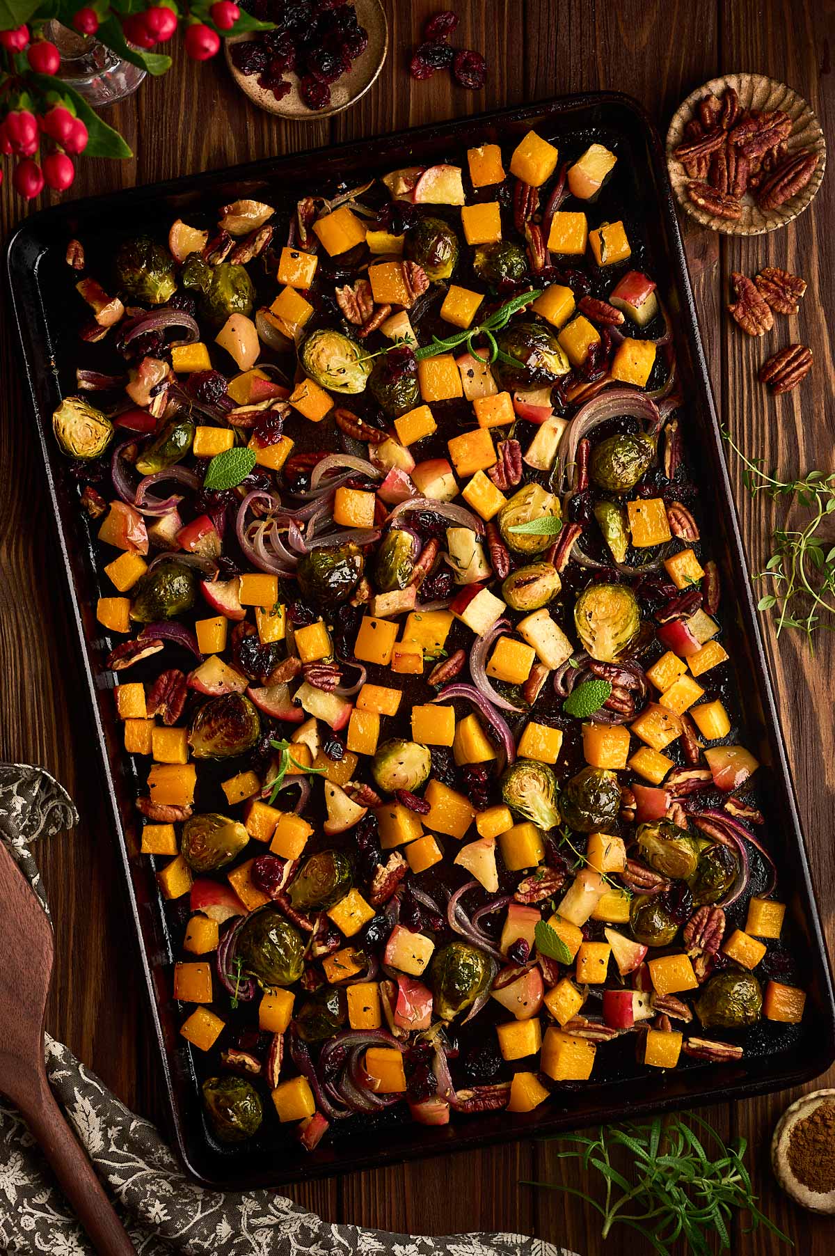serving festive roasted vegetables with a holiday dinner