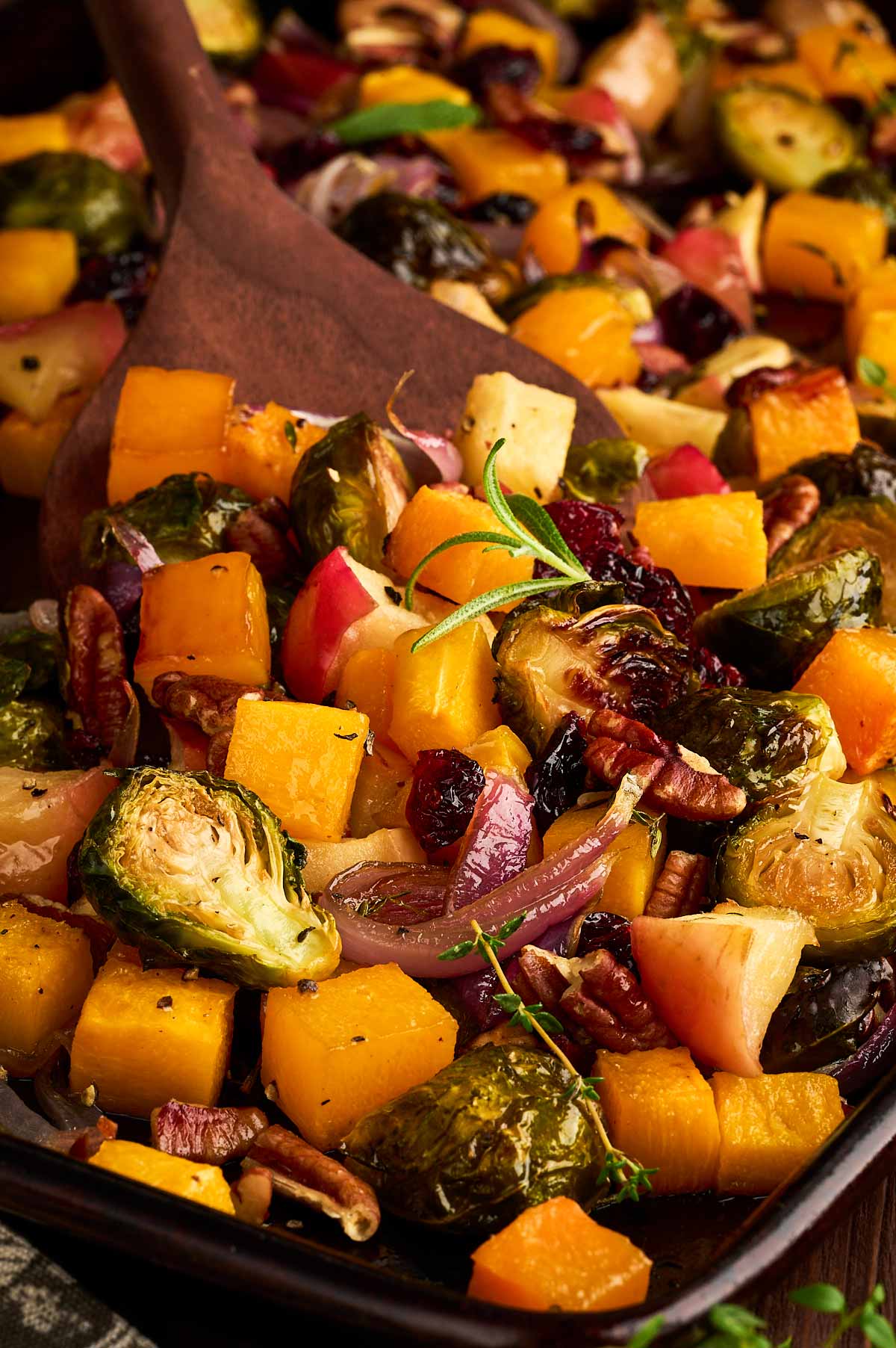 Lovely texture on festive roasted vegetables.
