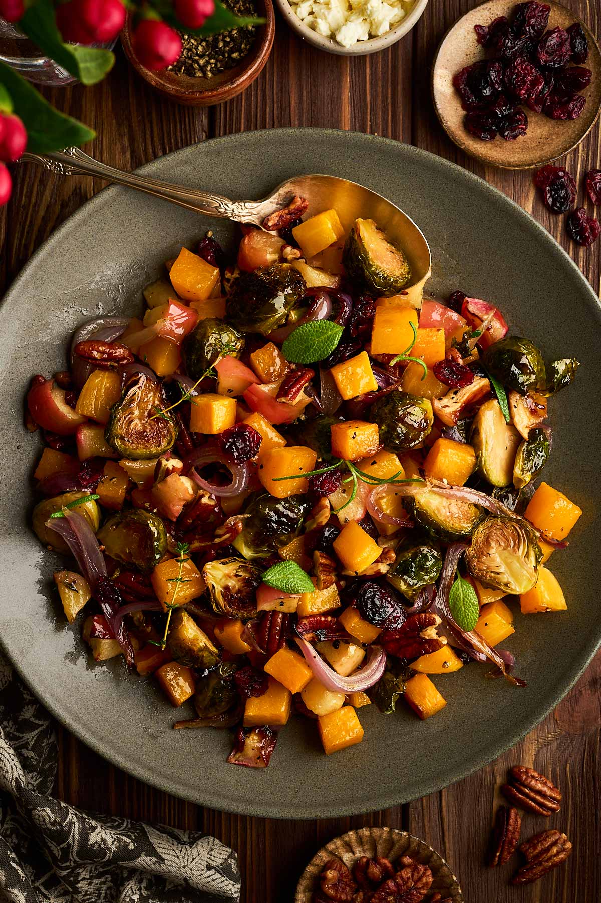 plating up roasted vegetables
