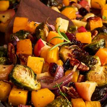 Lovely texture on festive roasted vegetables.