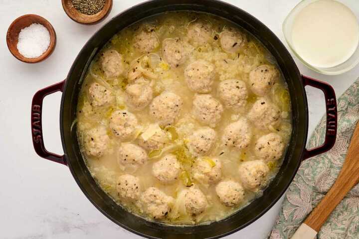 simmering chicken meatball soup