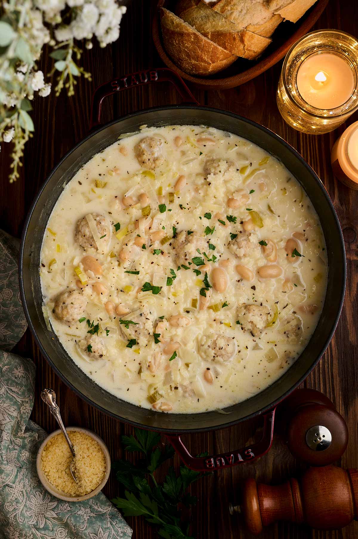 serving chicken meatball soup