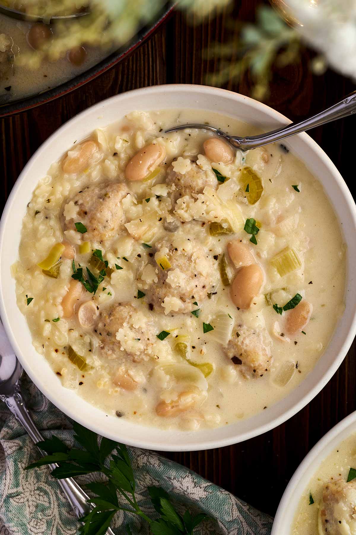 eating chicken meatball soup