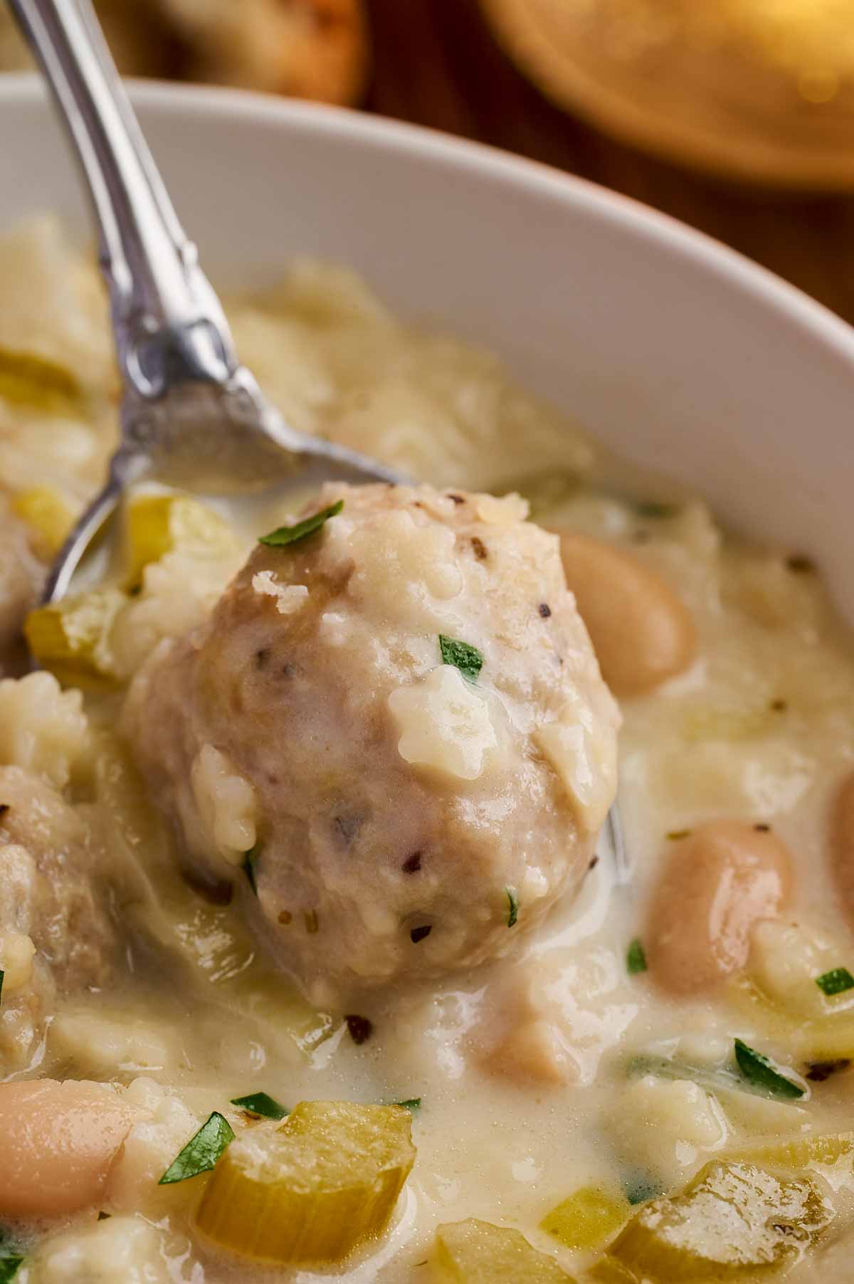 Chicken meatballs in creamy soup