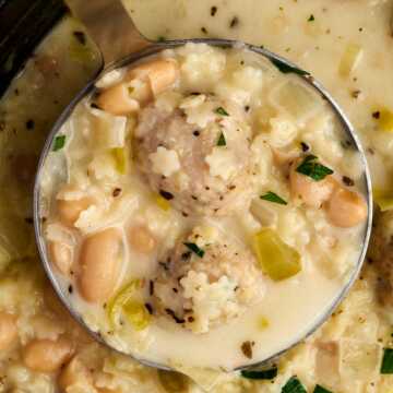 ladling chicken meatball soup
