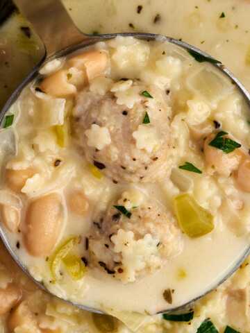ladling chicken meatball soup