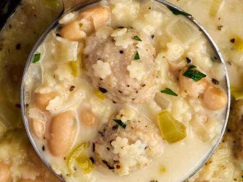 ladling chicken meatball soup