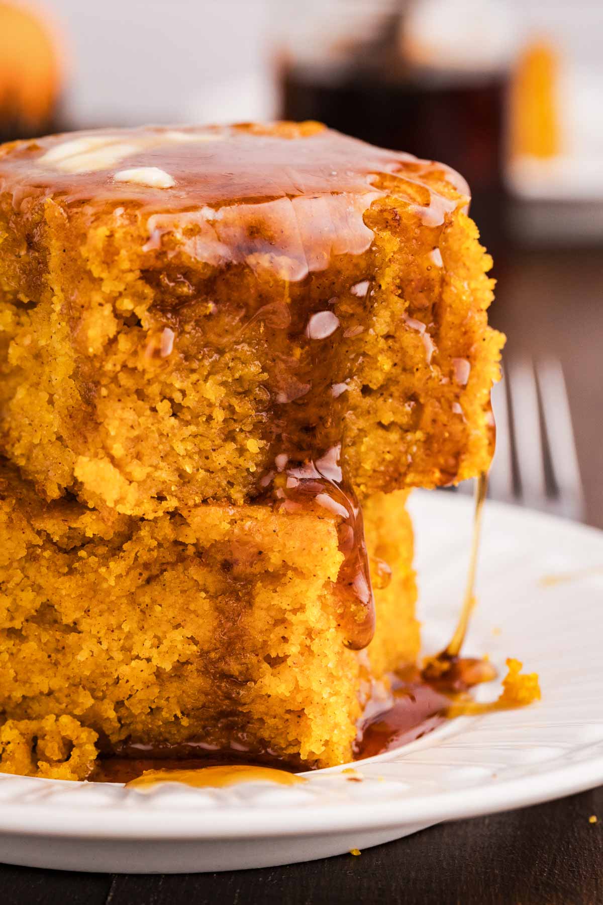 stack of pumpkin cornbread squares