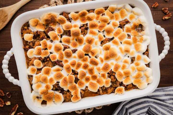 finished sweet potato casserole out of the oven