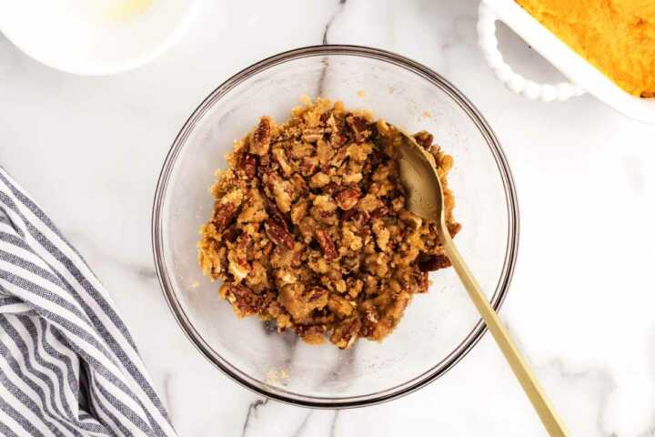 making pecan topping for sweet potato casserole