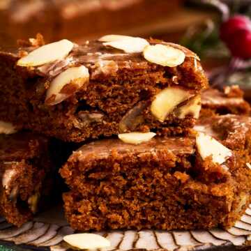 a stack of pumpkin gingerbread cake on a plate