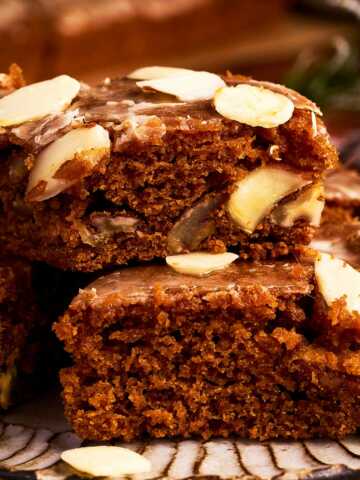 a stack of pumpkin gingerbread cake on a plate