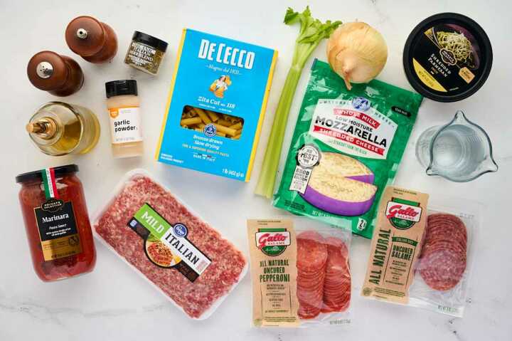 groceries for pizza baked ziti