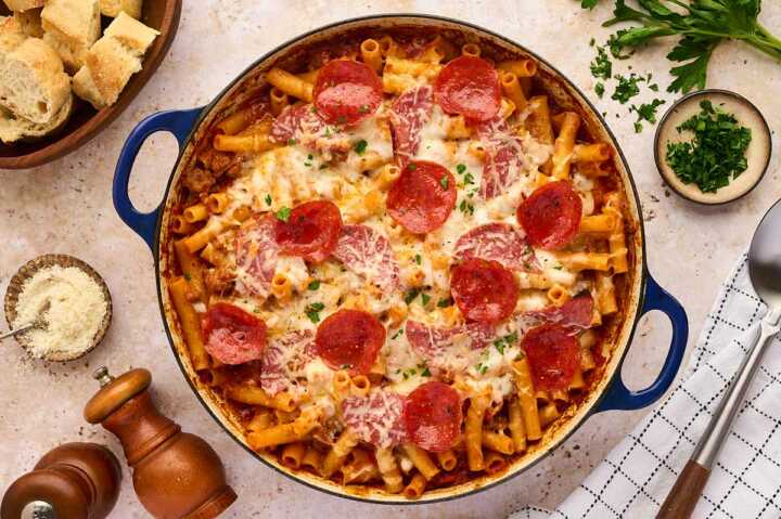 serving pizza ziti casserole