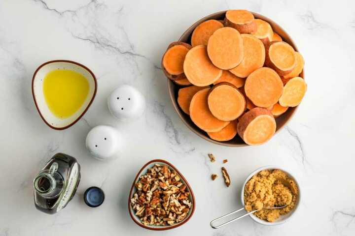 groceries for maple pecan sweet potato slices