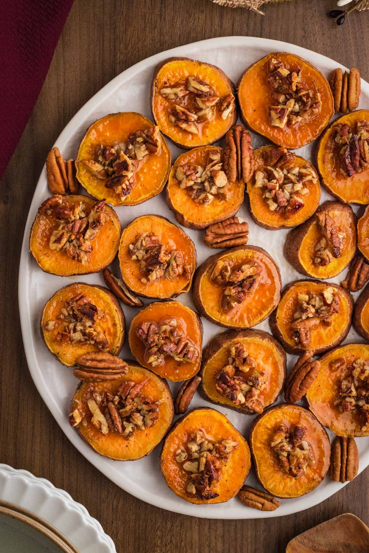 Roasted sweet potato slices are an easy thanksgiving side dish