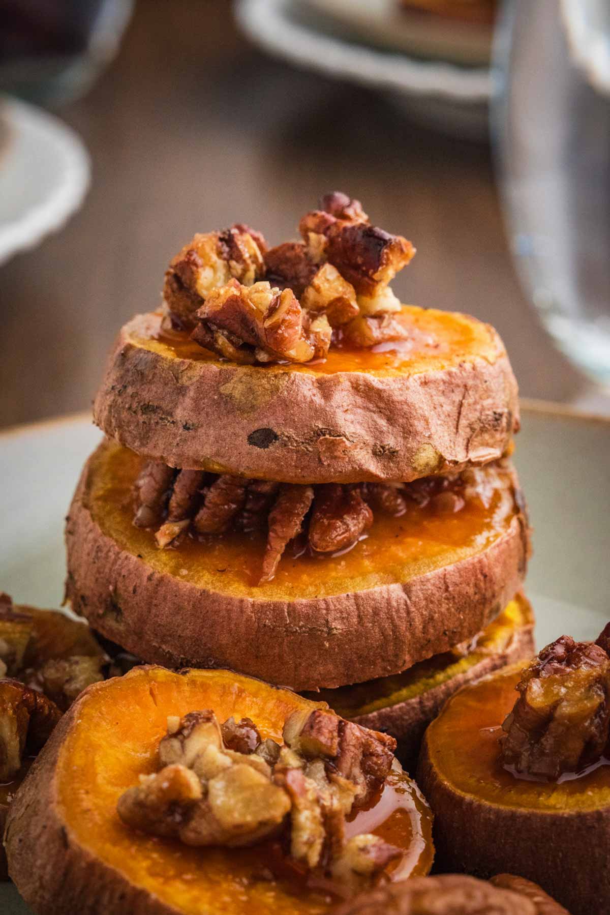 stack of roasted sweet potato slices
