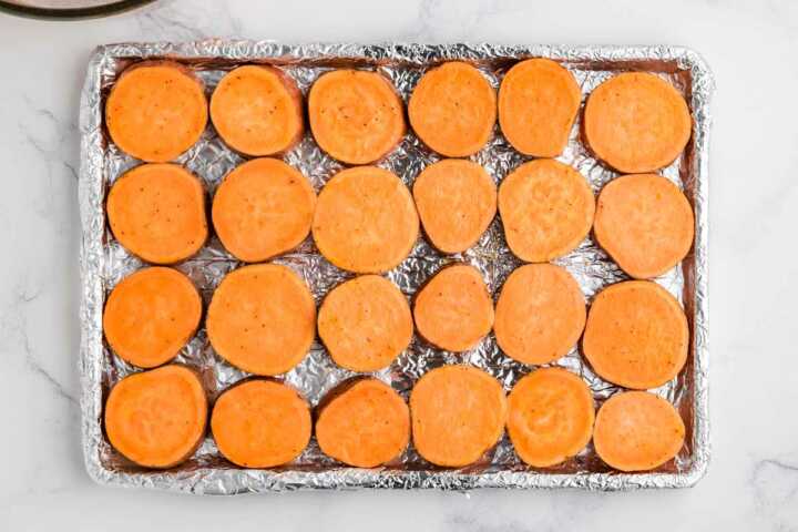 sweet potato slices ready for roasting