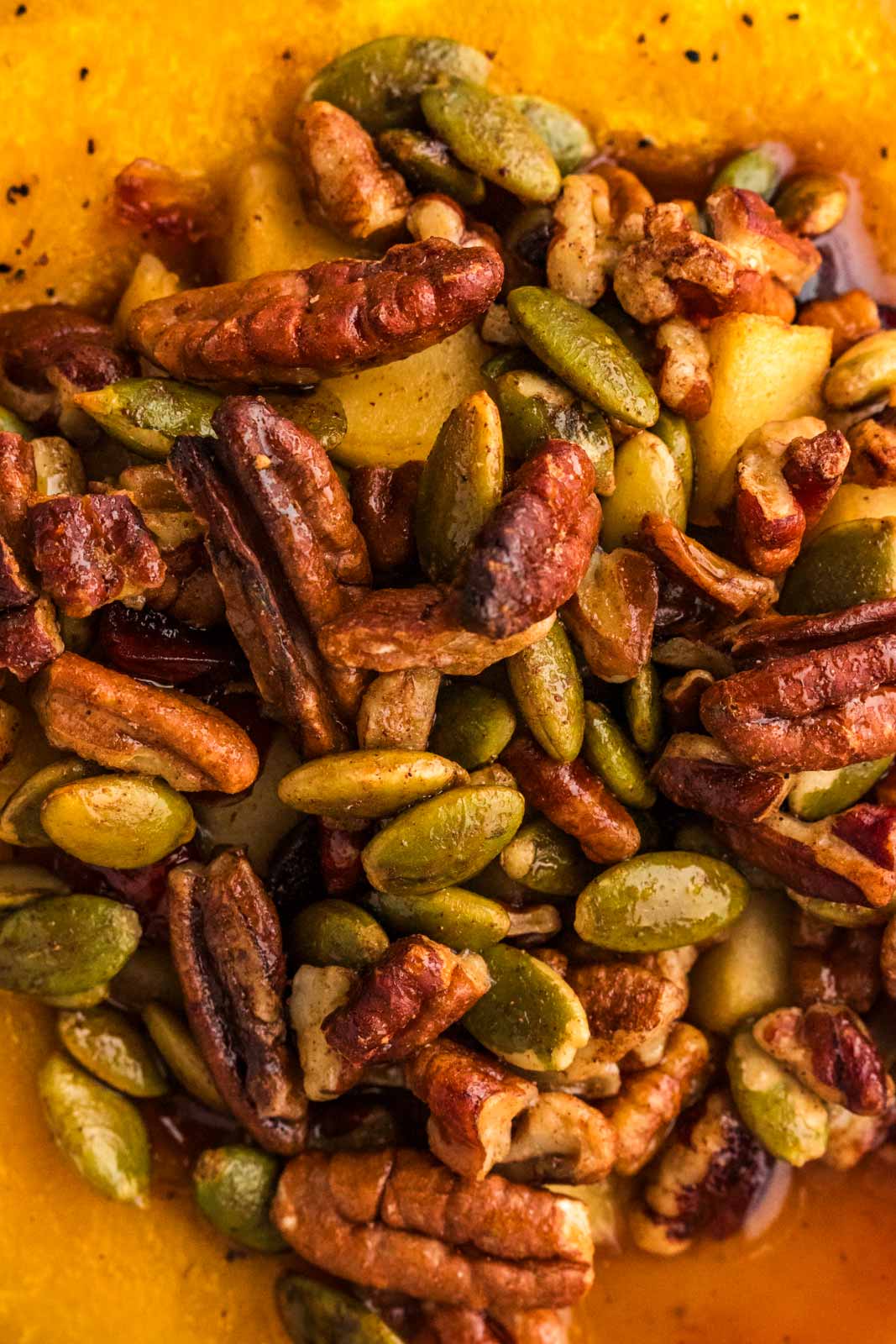 crunchy topping on stuffed acorn squash
