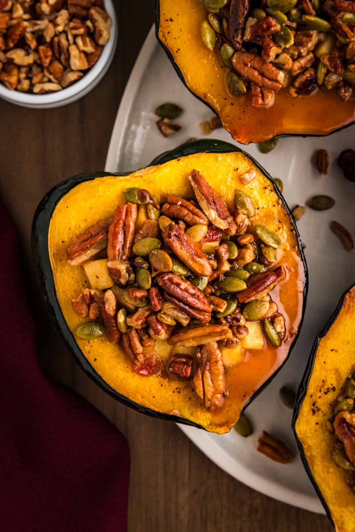 stuffed acorn squash being served
