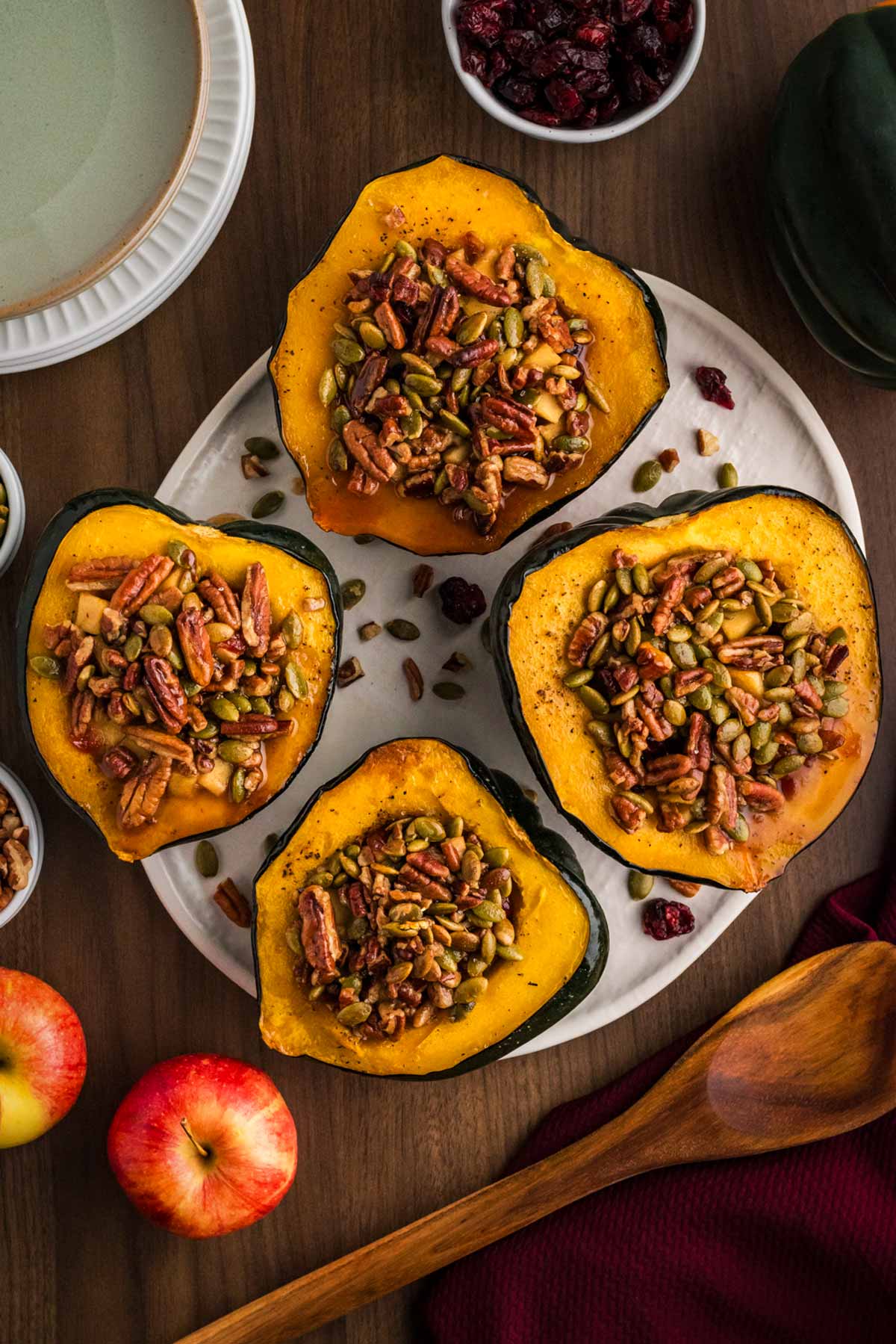 platter with stuffed acorn squash