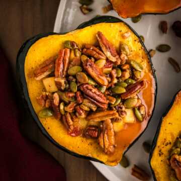 stuffed acorn squash being served