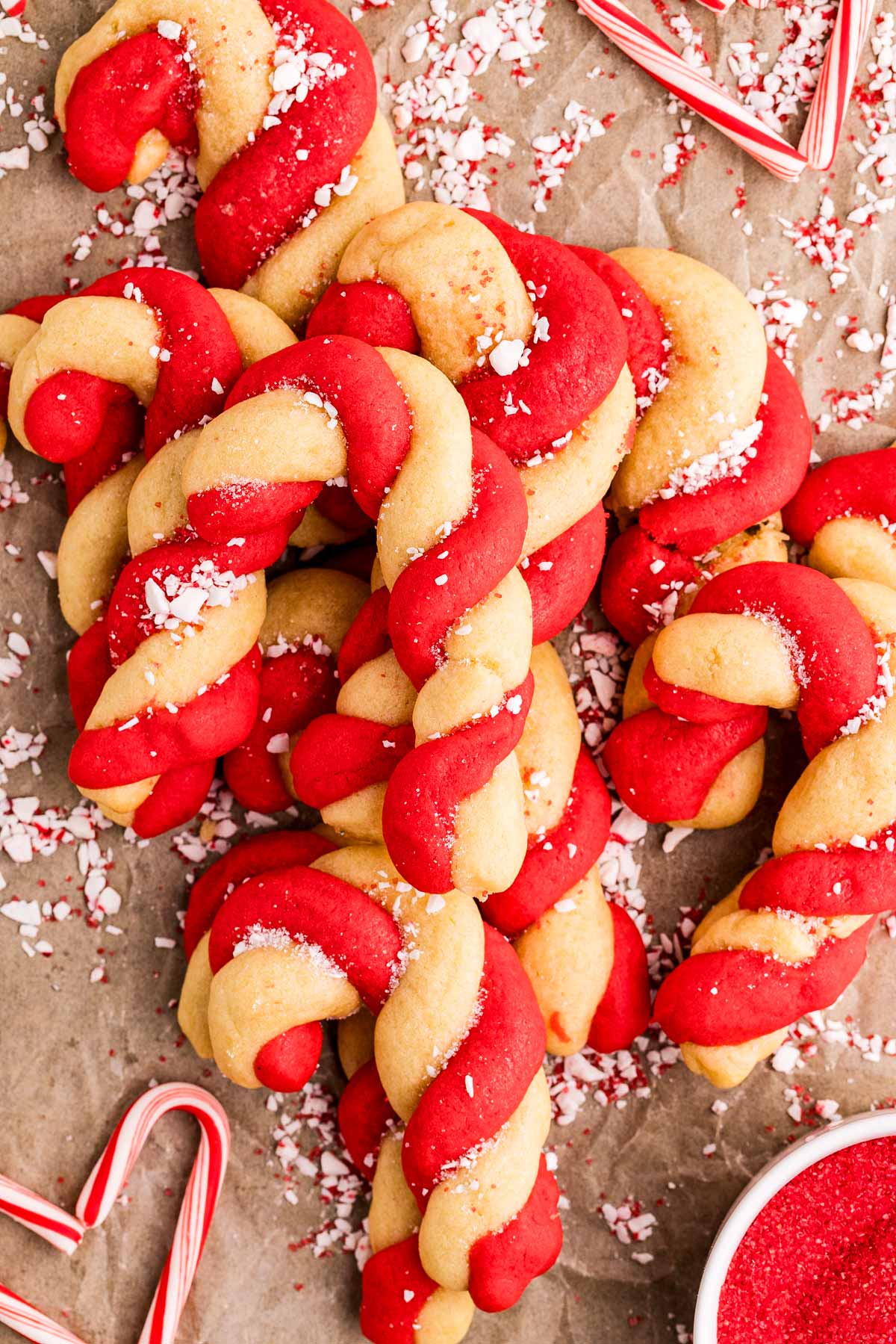 piling up candy cane cookies