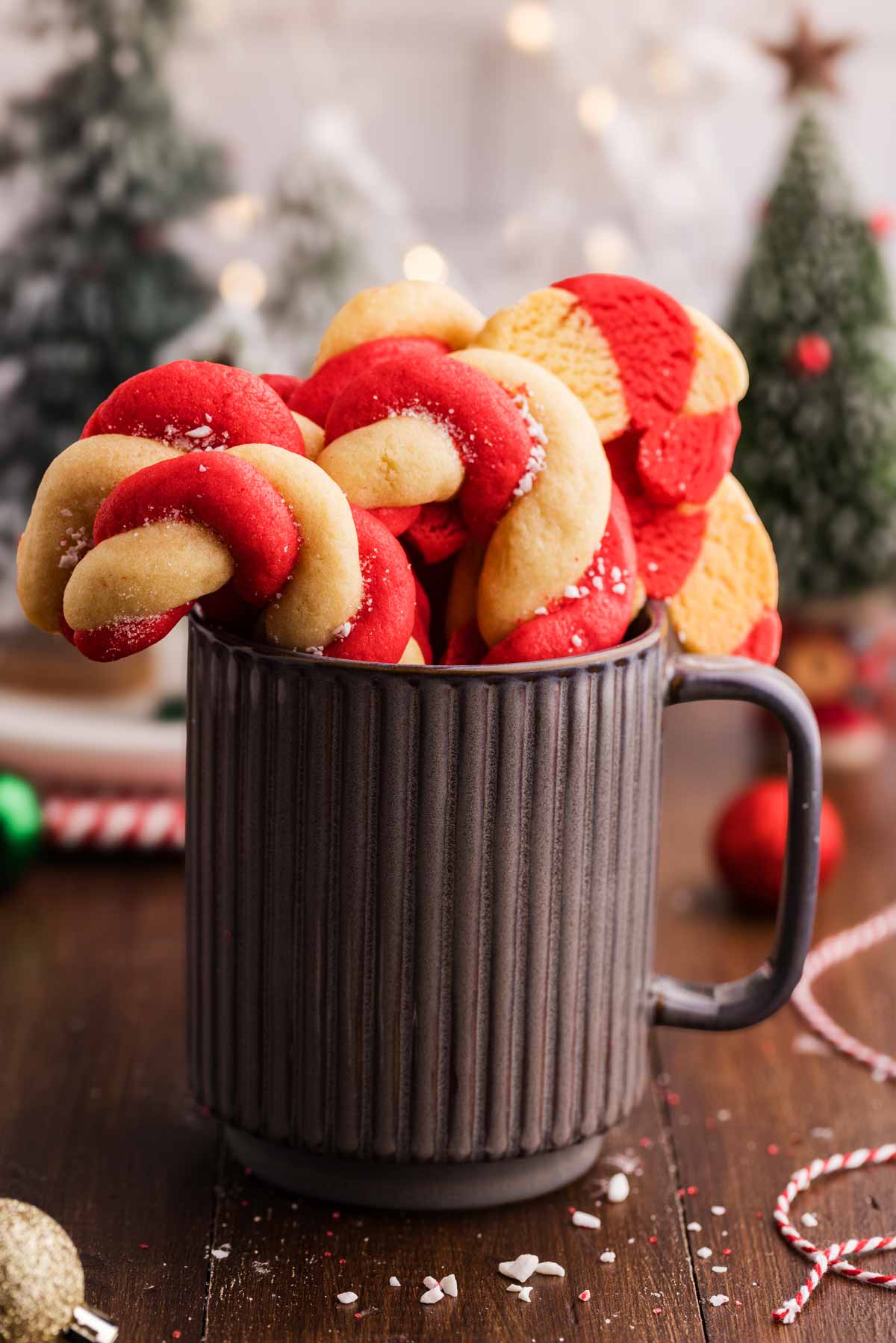 serving candy cane cookies in a mug