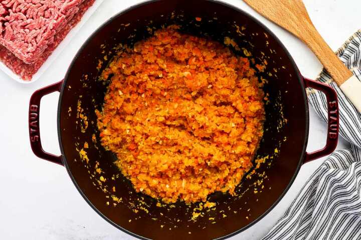 sautéing vegetables for bolognese