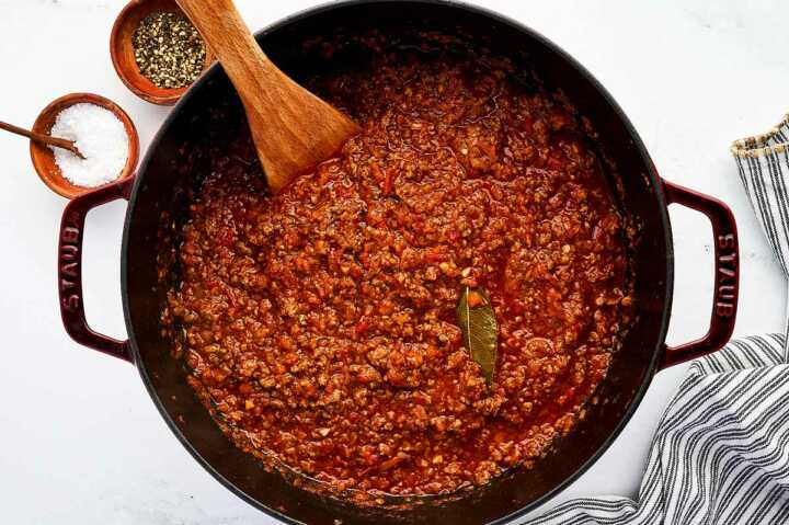 bolognese sauce in a pot