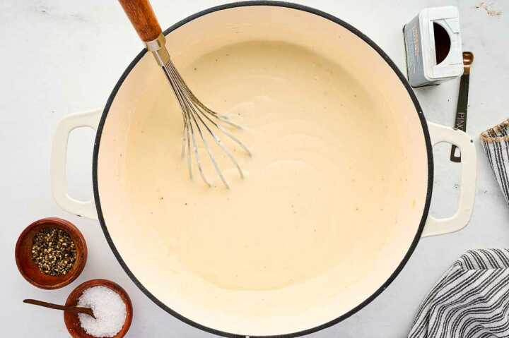 whisking béchamel with ricotta