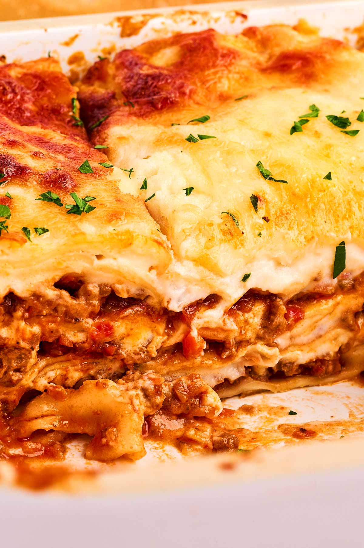 cheesy lasagna on a plate
