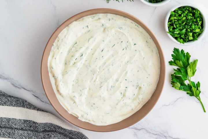 Dill dip ready to be served.