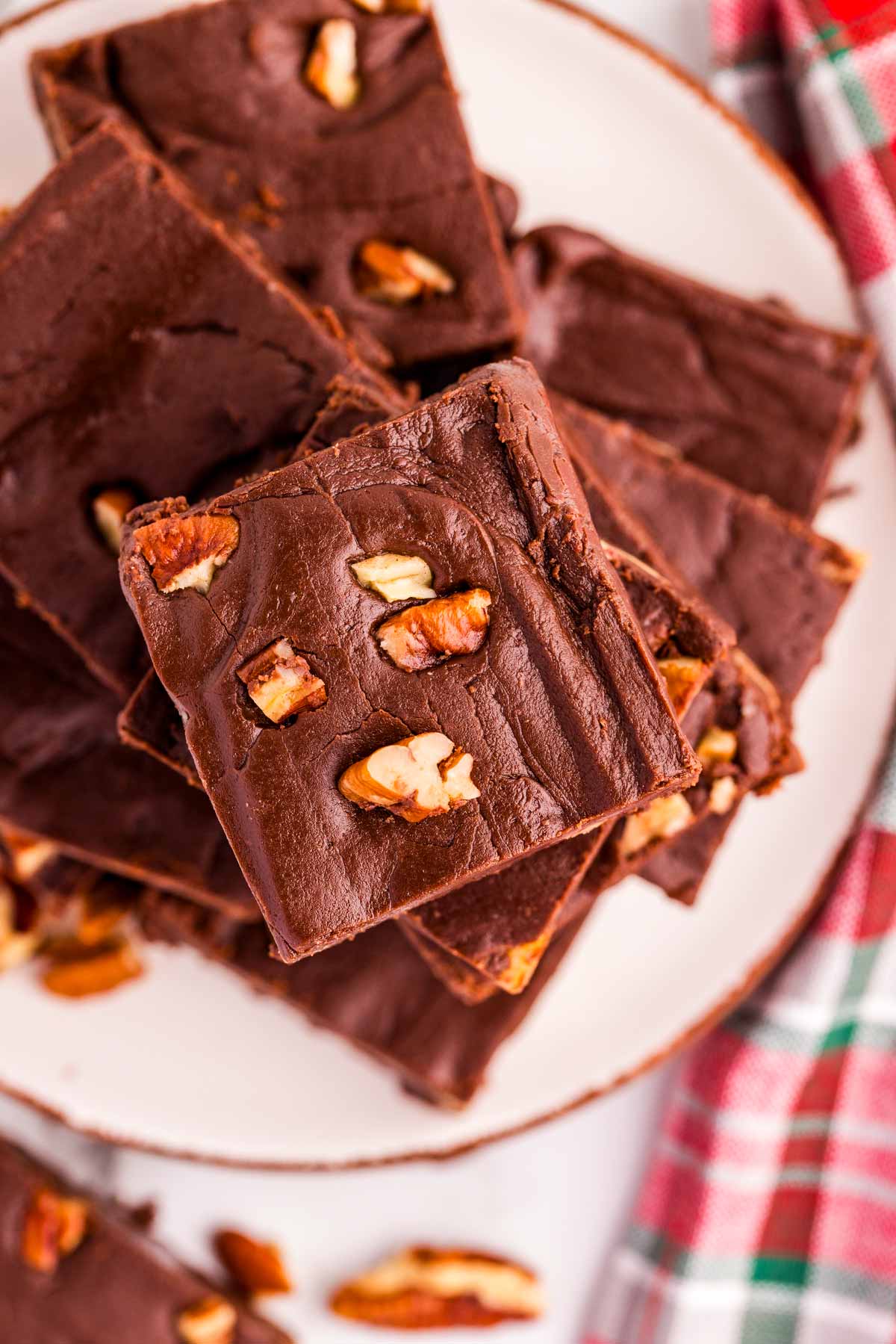 stack of chocolate fudge on a plate