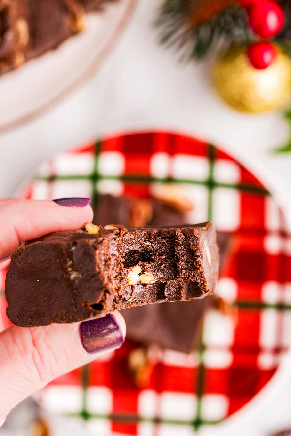 chocolate fudge with a bite taken out