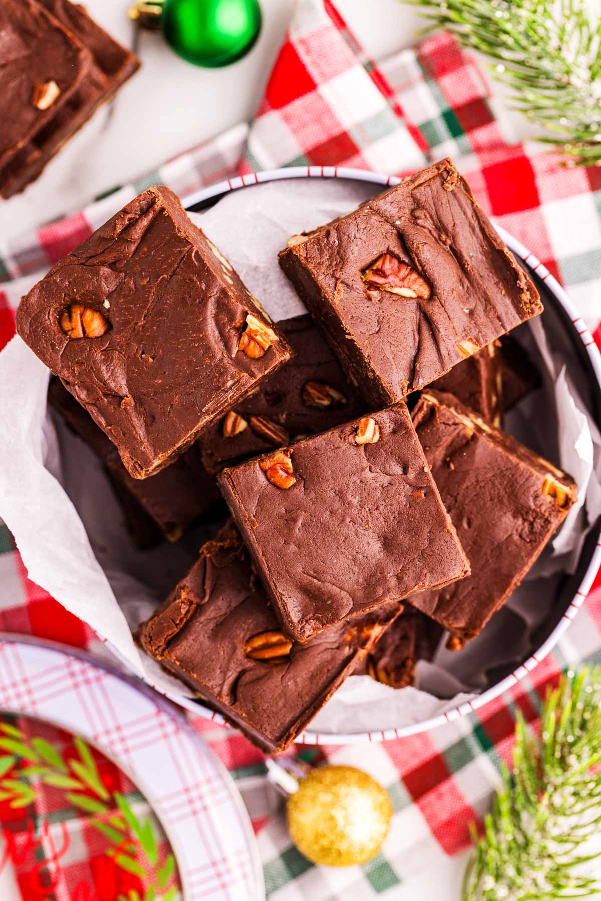 chocolate fudge in a tin
