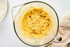 creaming eggs and butter for snickerdoodle cookies