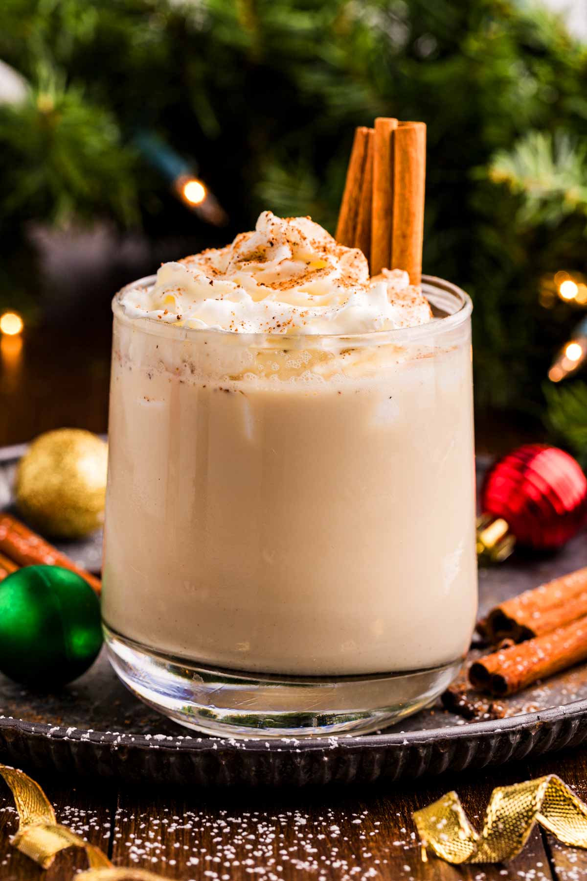 serving a glass of chilled eggnog