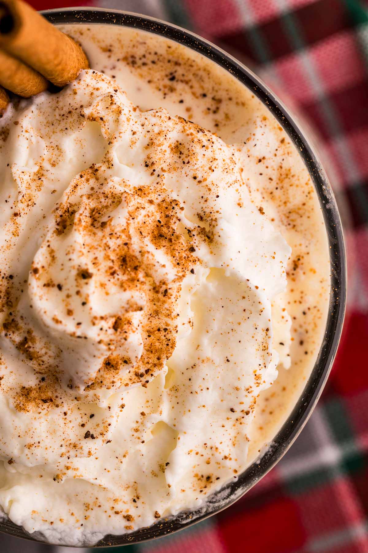 close up of eggnog overhead