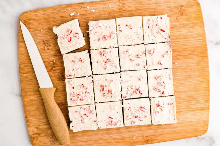 cutting peppermint bark