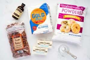 Groceries for Pecan Snowball Cookies.