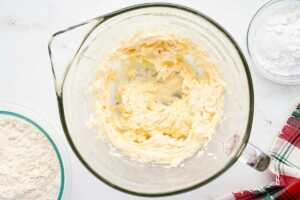 Creaming butter and sugar for cookies.