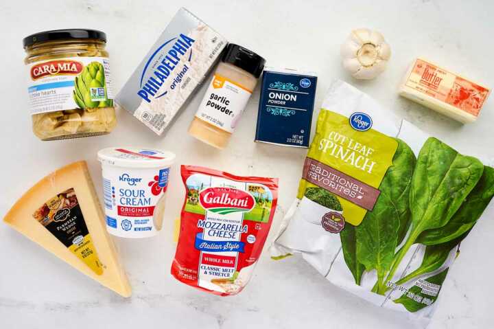 ingredients for spinach artichoke dip