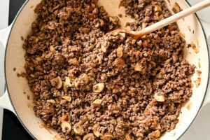 browning ground beef in a skillet